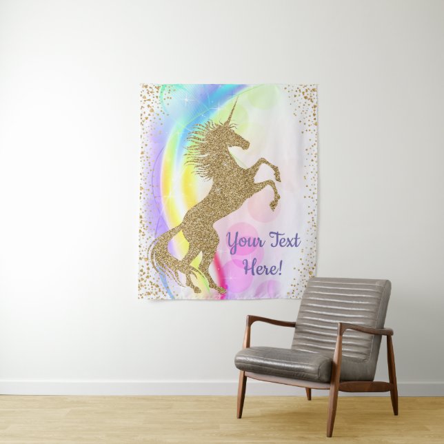 Unicorn Birthday Party Banner Backdrop Tapestry (In Situ)