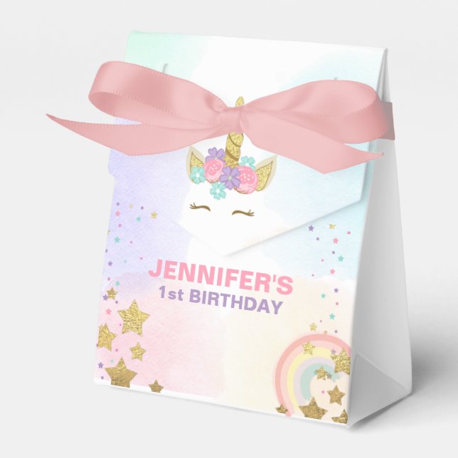 Unicorn Birthday Party Favour Box Magical Pink Gol (Front Side)