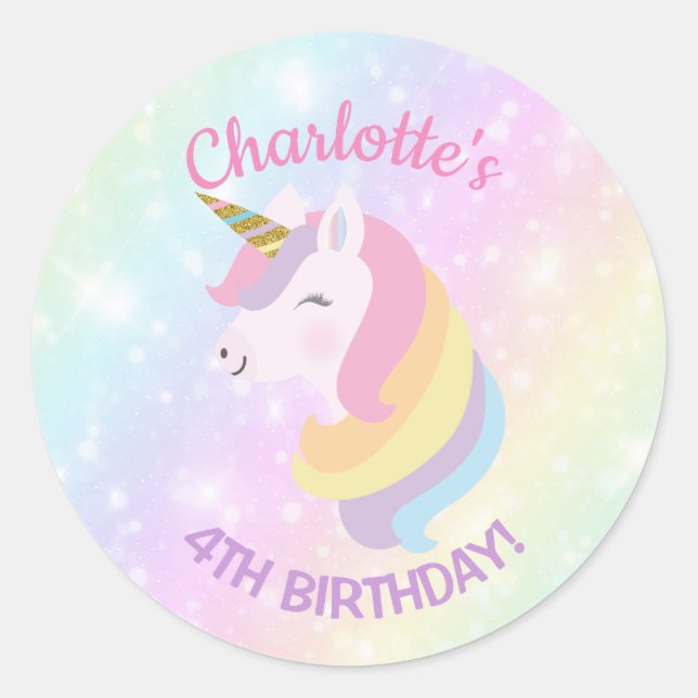 Unicorn Birthday Party Favour Stickers (Front)