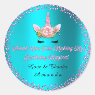 Unicorn Birthday Party Favour Thank Steal Ocean Bl Classic Round Sticker