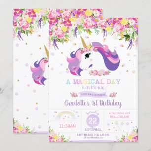 Unicorn Birthday Party Floral Whimsical Girl Invitation