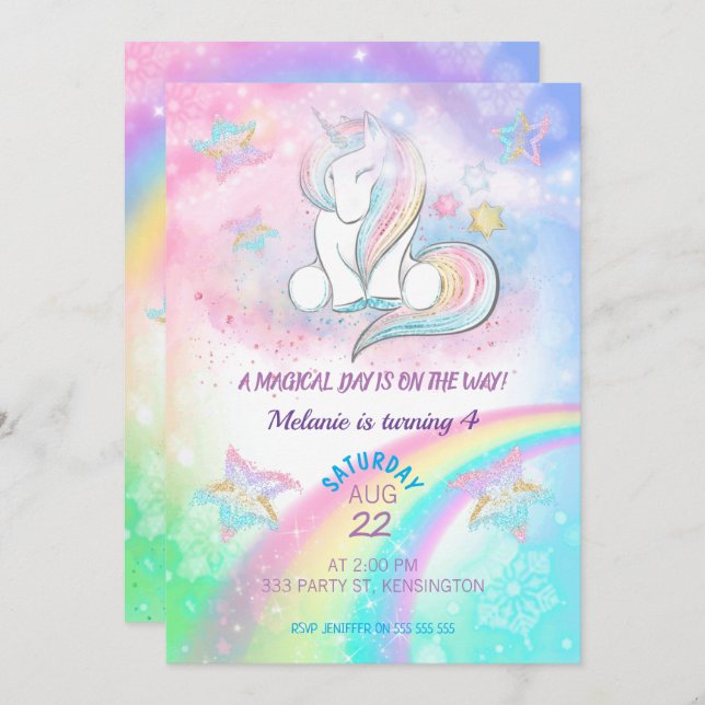 Unicorn Birthday Party Girl Invitation (Front/Back)