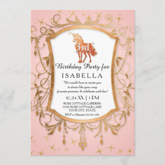 Unicorn Birthday Party Girl Princess Rose Gold Invitation