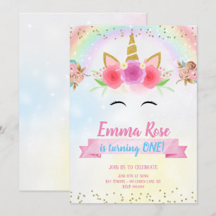 Unicorn Birthday Party Gold Glitter Invitation