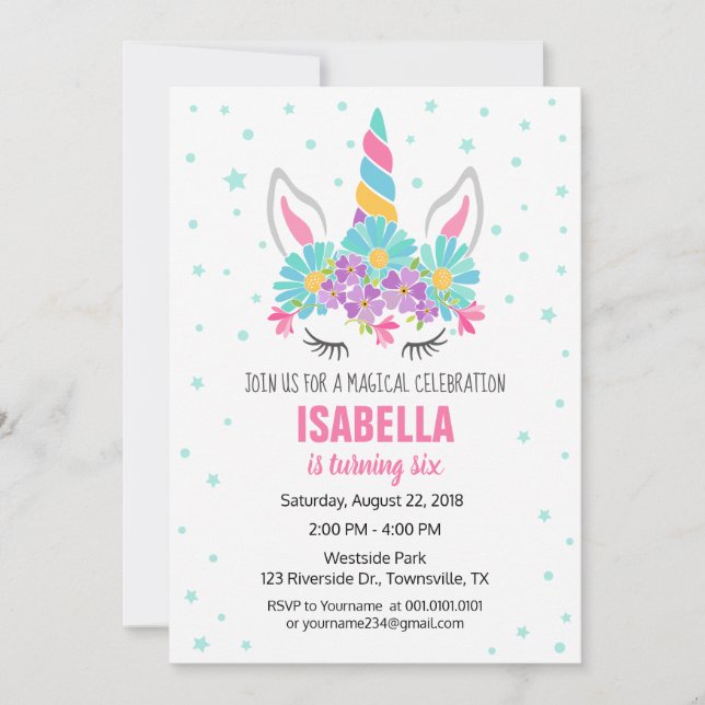 Unicorn Birthday Party Invitation (Front)