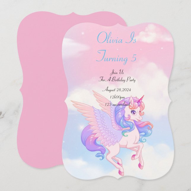 UNICORN BIRTHDAY PARTY INVITATION (Front/Back)