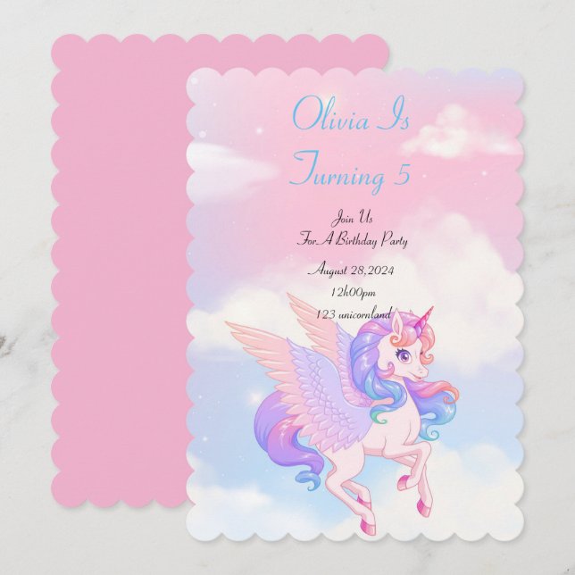 UNICORN BIRTHDAY PARTY INVITATION (Front/Back)