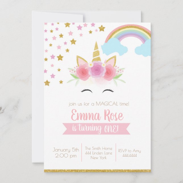 Unicorn Birthday Party Invitation (Front)
