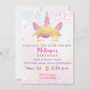 Unicorn Birthday Party Invitation Magical Metallic