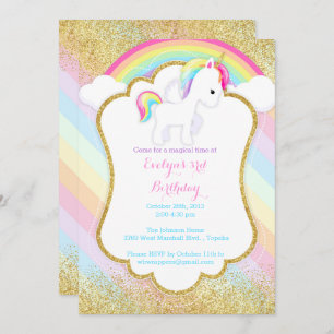 Unicorn Birthday Party Invitation - Pastel Rainbow