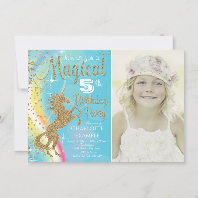 Unicorn Birthday Party Invitations Photo (Front)