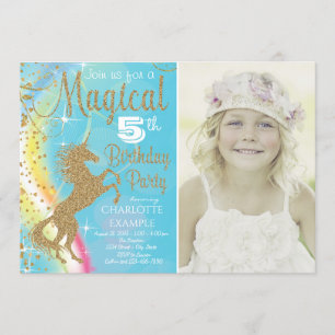 Unicorn Birthday Party Invitations Photo Style