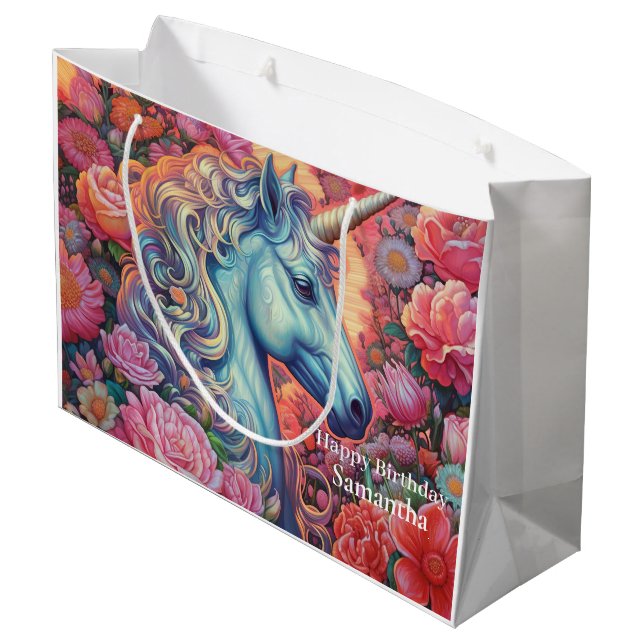 Unicorn Birthday party Large Gift Bag (Back Angled)