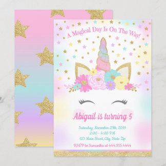 Unicorn Birthday Party Magical Rainbow Unicorn Inv Invitation