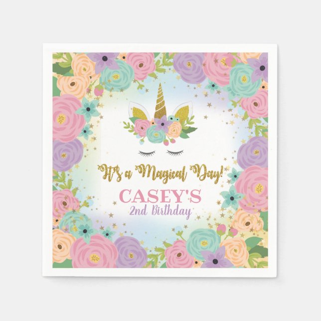 Unicorn Birthday Party Napkin (Front)