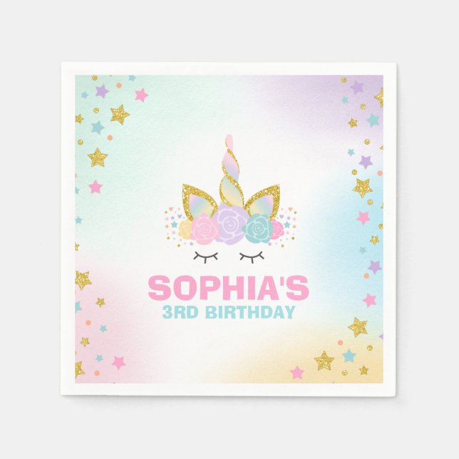 Unicorn Birthday Party Napkin Whimsical Unicorn (Front)