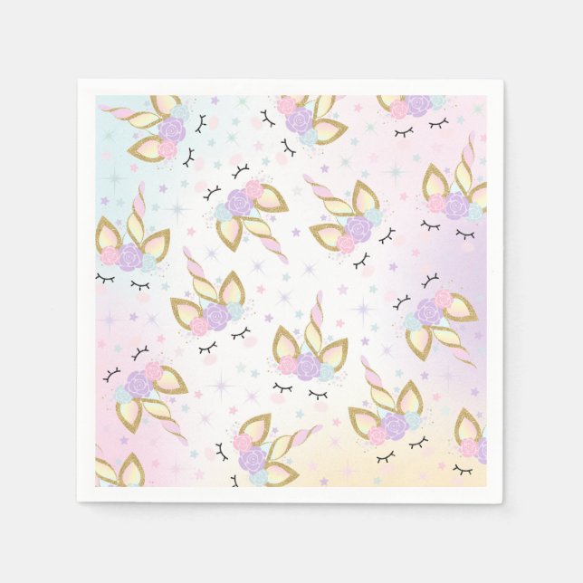 Unicorn Birthday Party Napkin Whimsical Unicorn (Front)