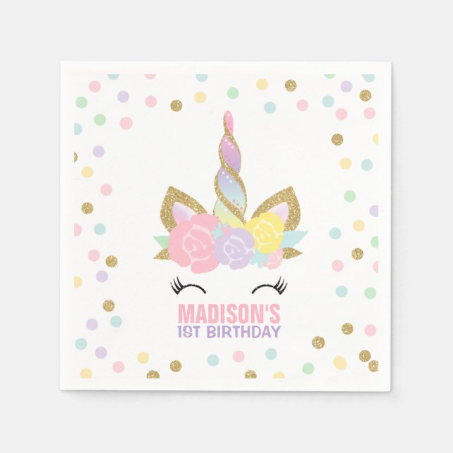 Unicorn Birthday Party Napkin Whimsical Unicorn (Front)