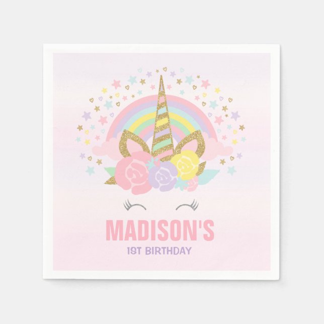Unicorn Birthday Party Napkin Whimsical Unicorn (Front)
