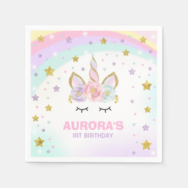 Unicorn Birthday Party Napkin Whimsical Unicorn (Front)