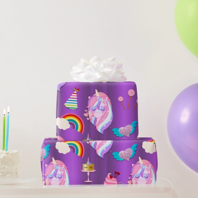 Unicorn Birthday Party on Purple Wrapping Paper (Party Gifts)