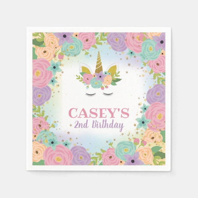 Unicorn Birthday Party Paper Napkins (Front)