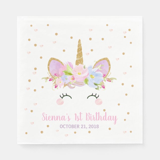 Unicorn Birthday Party Paper Napkins Serviettes (Front)