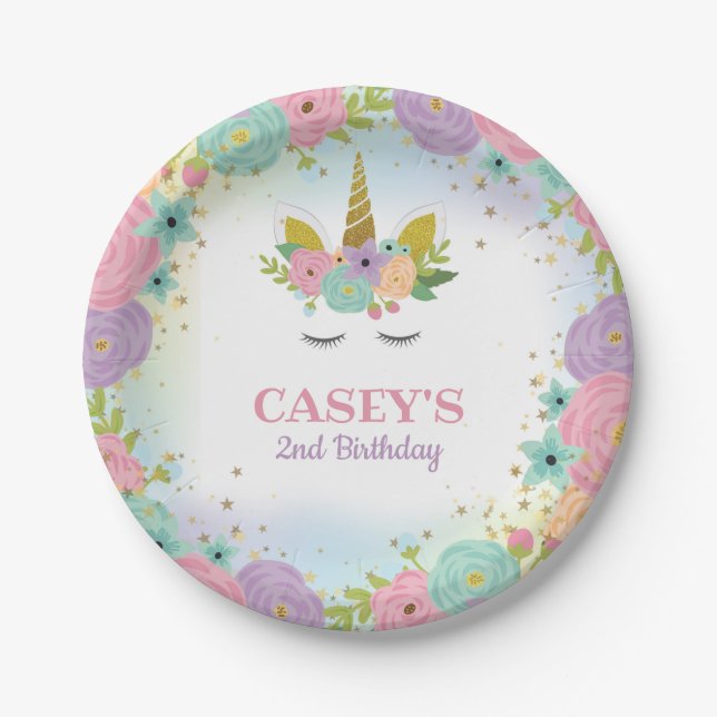 Unicorn Birthday Party Paper Plate (Front)