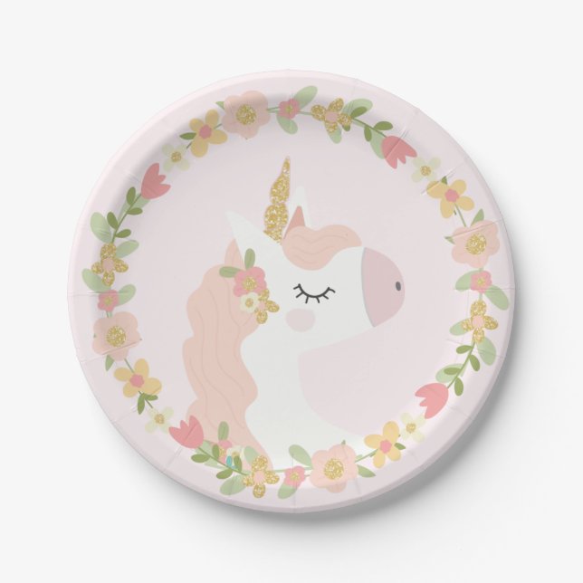 Unicorn Birthday Party Paper Plates (Front)