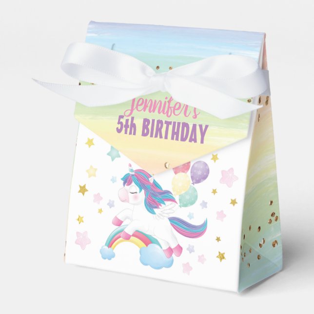 Unicorn Birthday Party Personalised Name Favour Box (Front Side)