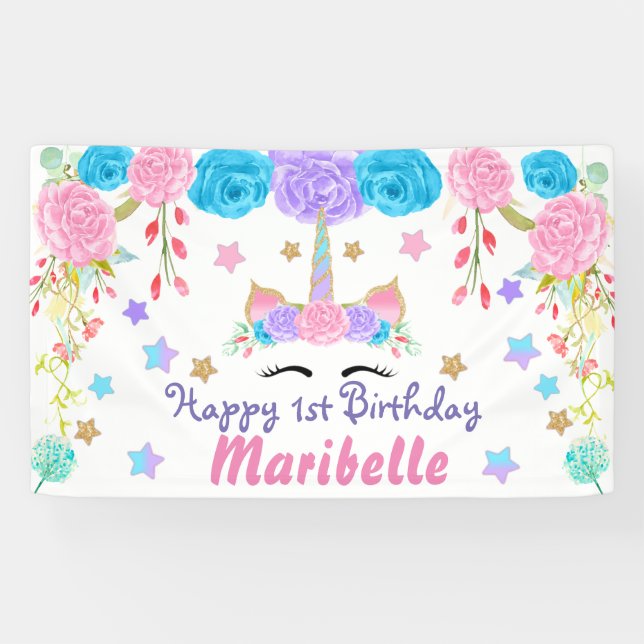 Unicorn Birthday Party Personalised Table Backdrop Banner (Horizontal)