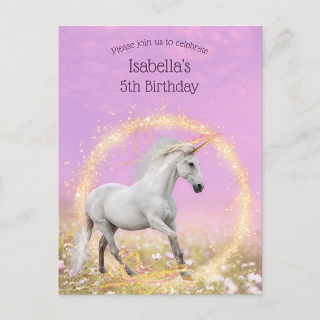 Unicorn Birthday Party Pink and Lavender Invitation Postcard (Front)