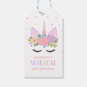 Unicorn Birthday Party Polka Dots Flowers Gift Tags