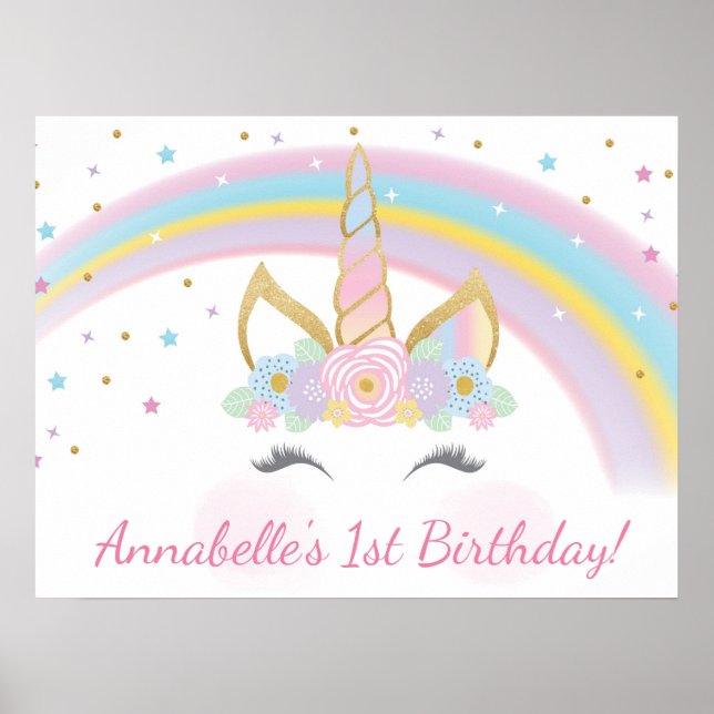 Unicorn Birthday Party Poster Backdrop (Front)