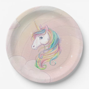 Unicorn birthday party rainbow party decor paper plate