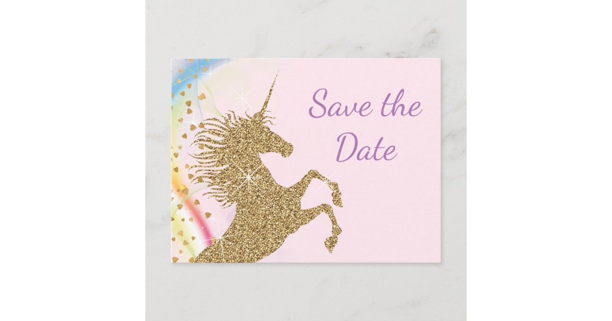 Unicorn Birthday Party Save The Date Postcards Zazzle Co Uk