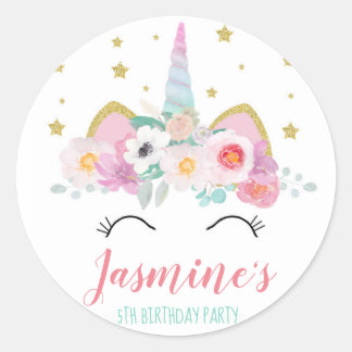 Unicorn birthday party sticker favour tag