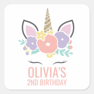 Unicorn Birthday Party Sticker pastel floral