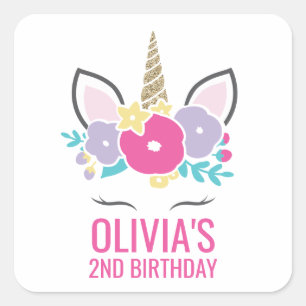 Unicorn Birthday Party Sticker rainbow floral