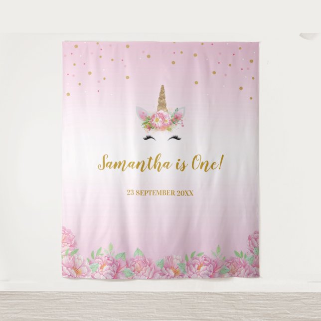 Unicorn Birthday Party Tapestry Backdrop Banner (Front)