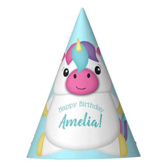 Unicorn Birthday Party Teal Party Hat (Front)