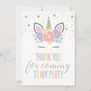 Unicorn birthday party thank you card