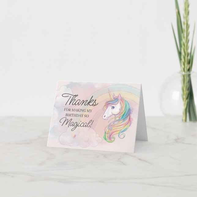 Unicorn birthday party thank you cards (Front)