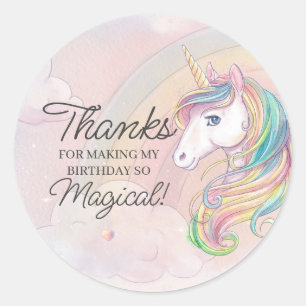 Unicorn birthday party thank you favour classic round sticker