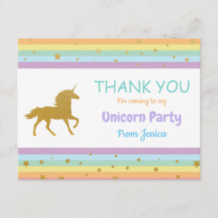 Unicorn Birthday Party Thank You Invite Card Cards