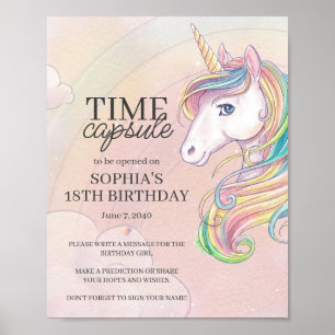 Unicorn birthday party time capsule sign