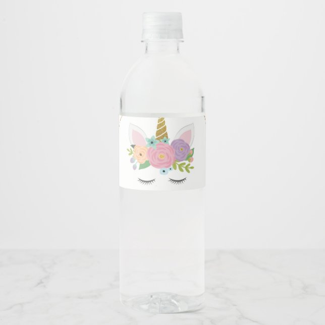 Unicorn Birthday Party Water Bottle Label (Front)