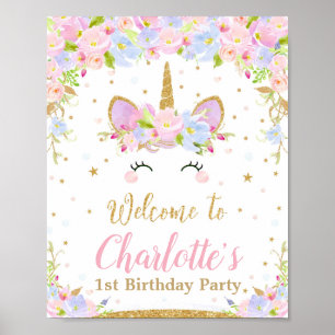 Unicorn Birthday Party Welcome Sign Poster Decor