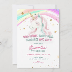 Unicorn Birthday, Pastel Unicorn, Rainbow Invitation