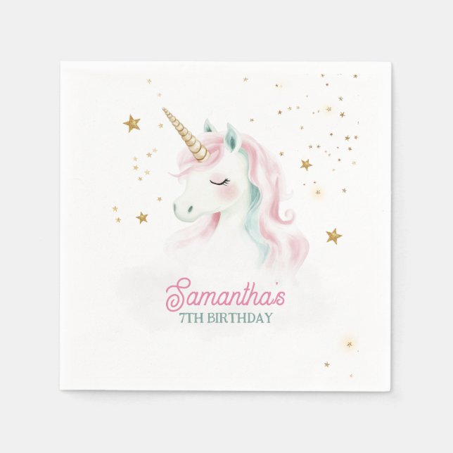 Unicorn Birthday, Pastel Unicorn, Rainbow Napkin (Front)